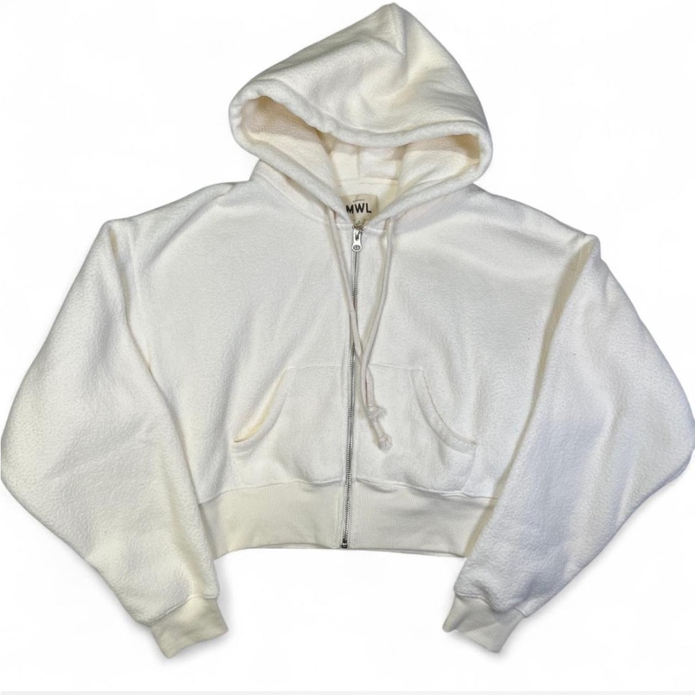 Madewell Women’s Fleece Hooded Full zip Jacket Size M White‎